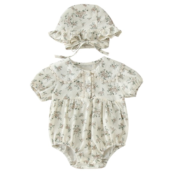 PEASKJP Baby Girl Clothes Newborn Baby Girls Ribbed Bodysuit Outfits Spring Summer Clothes (Beige,0-3 Months)