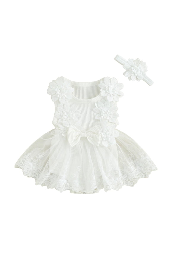 Newborn Baby Girl Dress Newborn Baby Girls Birthday Dress Infant Shiny Printed Sequin Bowknot Tutu Princess Dress,6-12 Months White