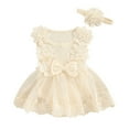 thumbnail image 1 of PEASKJP Baby Girl Romper Baby Girl Clothes Newborn Romper Dress Infant Lace Ruffle Sleeveless Summer Outfits with Headband,0-3 Months Beige, 1 of 7