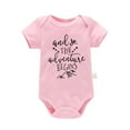 thumbnail image 1 of PEASKJP Baby Girl Newborn Bodysuit Summer Baby Girl Romper Infant Summer Outfits Cute Newborn Short Sleeve Romper Trendy Clothes,9-12 Months Pink, 1 of 4