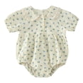 thumbnail image 1 of PEASKJP Baby Girls Bodysuits Toddler Girl Clothes Summer Sleeveless Halter Bell Bottoms Jumpsuit Overalls Floral Onesie Romper Boho Clothes (Blue,0-3 Months), 1 of 5