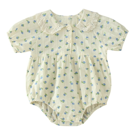 PEASKJP Baby Girls Bodysuits Toddler Girl Clothes Summer Sleeveless Halter Bell Bottoms Jumpsuit Overalls Floral Onesie Romper Boho Clothes (Blue,0-3 Months)