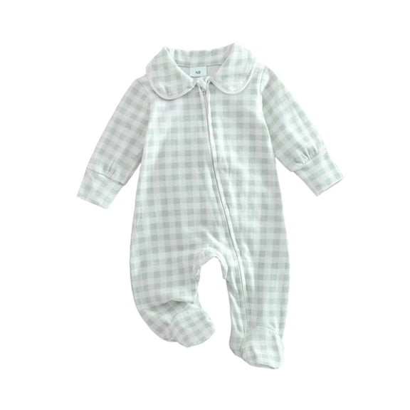PEASKJP Baby Zip Romper Baby Rayon of Bamboo Romper Sleeper 2 Way Zipper Long Sleeve Jumpsuit Zipper Footless One-piece (Light Green,Newborn)