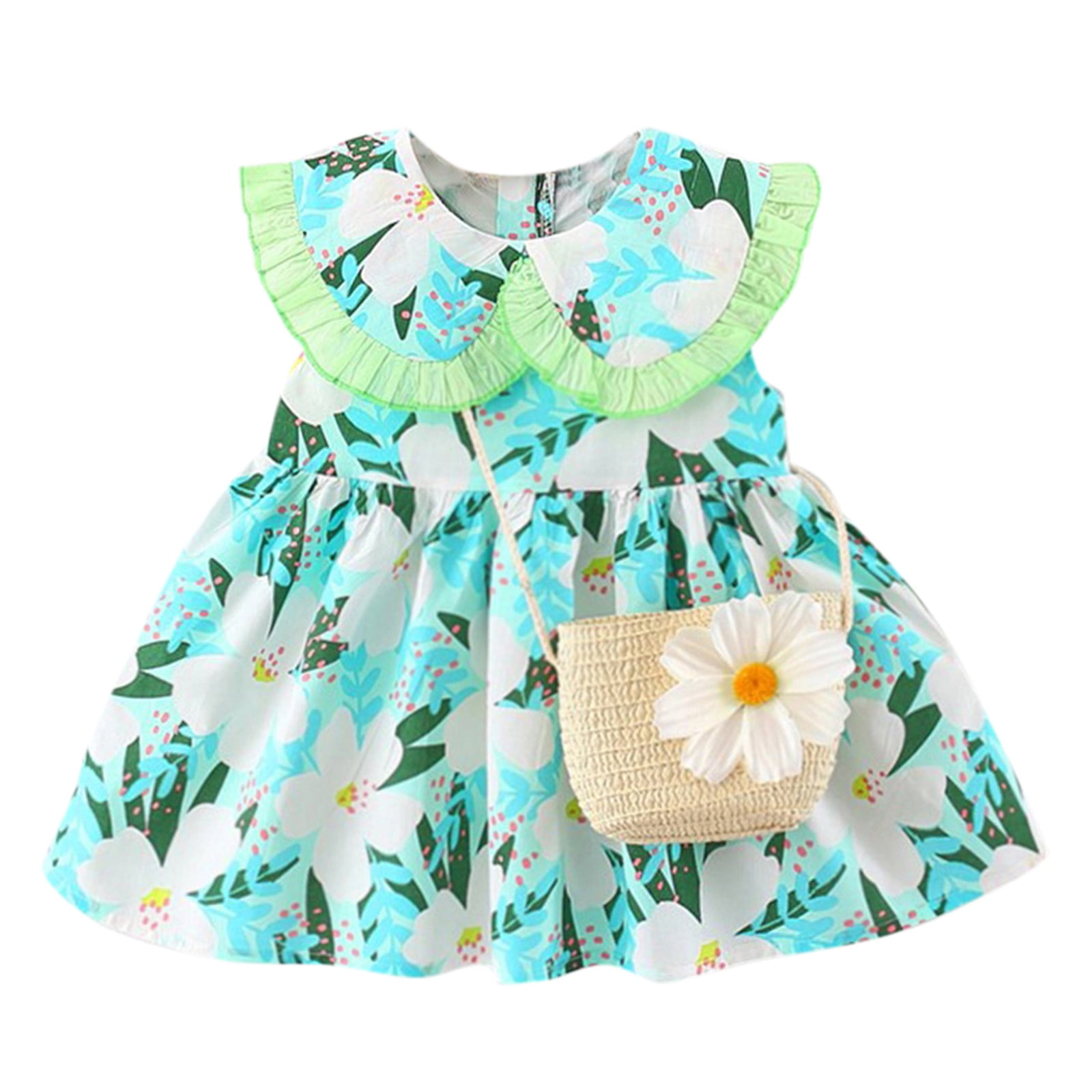 Toddler Girl Light Blue Stripe Float Dress With Blue Floral Trim
