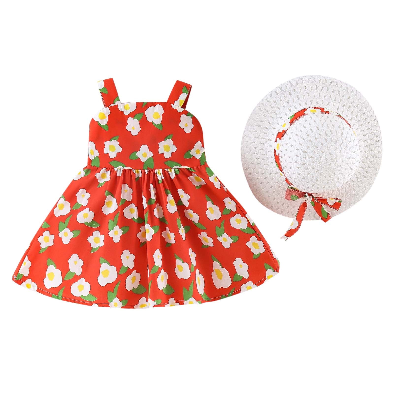 PEASKJP Baby and Toddler Girls Organic Cotton Halter Sleeveless Smocked  Dress Ruffle Dress Red, Sizes 5 - Walmart.com