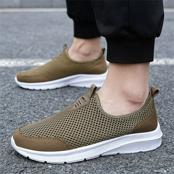 PEASKJP Black Flats Shoes Men Men Breathable Flat Bottom Comfortable Non Slip Sneaker Men Fashion Sneakers Khaki 9