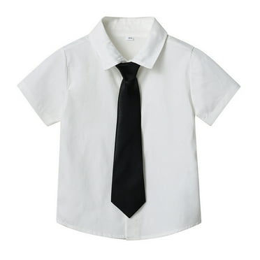 PEASKJP Boys Button Down Shirt Short Sleeve Boys Shirts Kids Solid Color Short Sleeve Button Down Shirt With Pockets,White 7-8 Years