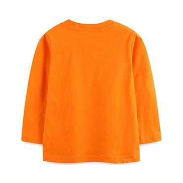 PEASKJP Boys Long Sleeve Shirts Graphic Boys Shirts Kids Long Sleeve Crewneck Pullover Tops Soft Basic Tees,Orange 12-18 Months