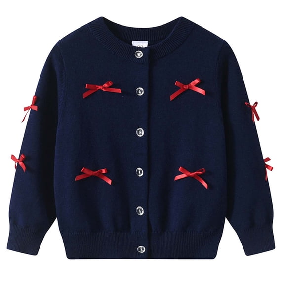 PEASKJP Cardigans for Girls Girls Long Sleeve Cardigan One Button Sweater Crop Shrug for Dress (Navy,1-2 Years)
