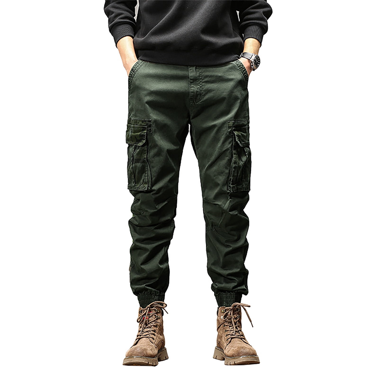 Peaskjp Cargo Joggers Men Mens Cargo Pants Casual Multi Pockets Elastic Waist Camo Pants Green 0066