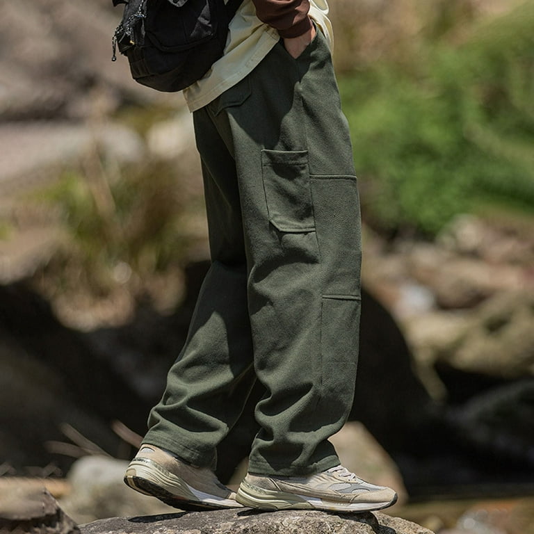 PEASKJP Cargo Pants Men Drawstring Men s Cargo Pants Loose Fit Elastic Waist Below Knee Work Tactical Pants with Multi Pockets Green M