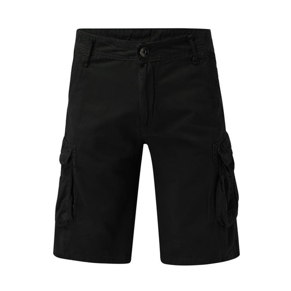PEASKJP Cargo Shorts for Men Cotton Summer Classic Loose Fit Zip Cargo Utility Shorts Black L