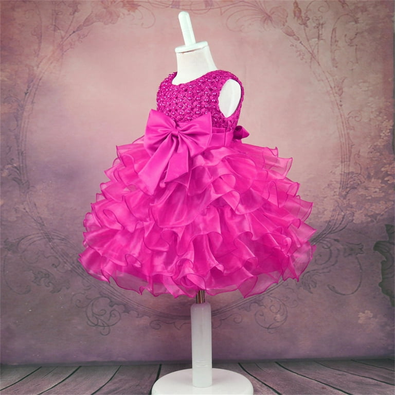 PEASKJP Dress for Girls Toddler Girls Sleeveless Dresses Tulle Floral Pageant Dress Hot Pink 12 18 Months