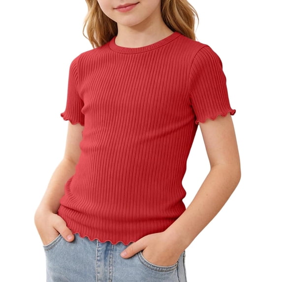 PEASKJP Crop Tops for Girls Girls Tops Girl's Graphic Print Short Sleeve T Shirt Summer Tee Top (Red,11-12 Years)