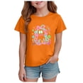 thumbnail image 1 of PEASKJP Crop Tops for Teen Girls T Shirt Kids Crewneck Short Sleeve Tops Tee for Girls Halloween Shirts (Orange,9-10 Years), 1 of 7