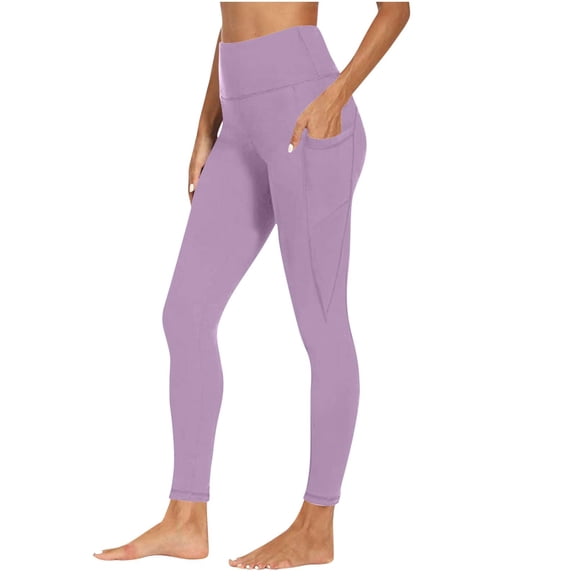 Razzly High Waisted Leggings For Women Plus Size Trouser Style Yoga Pants Full Length Soft Workout Leggings With Pockets 80s Workout Clothes Womens Work Outfits Summer Leggings for Women(Purple,S)