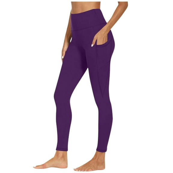 Razzly High Waisted Leggings For Women Plus Size Trouser Style Yoga Pants Full Length Soft Workout Leggings With Pockets 80s Workout Clothes Womens Work Outfits Summer Leggings for(Dark Purple,L)
