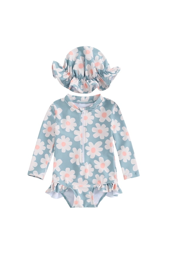 Cute Bathing Suits for Tweens Girls Swimsuits Ruffle Floral Bathing Suit One Piece Swim Dress Swimwear,Size 12-18 Months