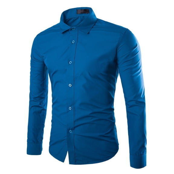 PEASKJP Dress Shirts for Men Mens Cotton Linen Long Sleeve Casual Loose Dress Shirts Tops Shirts Men Dress Shirt Blue L