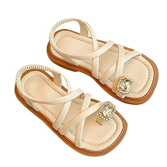 PEASKJP Dress Shoes Open Toe Princess Sandals for Toddler Kid Girls (Beige,13)
