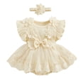 thumbnail image 1 of PEASKJP Dresses for Baby Girls Newborn Girl Romper Dress Short Sleeve Mesh Tutu Dress Baby Girls Lace Mesh Jumpsuits with Headband 0 3 6 9 12 18 Months,Beige 6-12 Months, 1 of 6