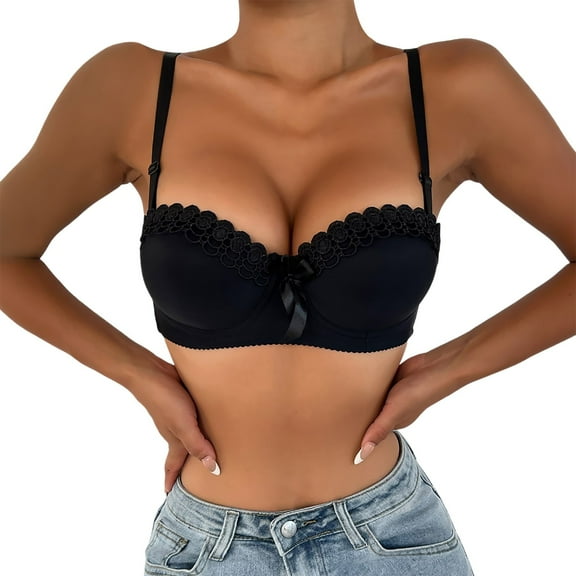 Razzly Lace Underwire Push Up Bra Demi Cup Smooth T Shirt Bra For Women Comfortable Adjustable Straps Support bras for women wirefree,Sports Bras for Women Sports Bras for Women bras for(Black,M)