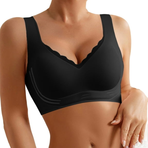 Razzly Women's Front Closure Floral Lace Bra Comfortable Support Underwire T Shirt Bralette Soft Wireless Everyday Wear Bralettes for Women,wireless bras for women Bras for Women backless(Black,46)