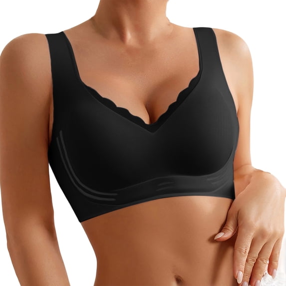 Razzly Women's Front Closure Floral Lace Bra Comfortable Support Underwire T Shirt Bralette Soft Wireless Everyday Wear backless bra,wireless bras for women Bras for Women No Underwire(Black,38)