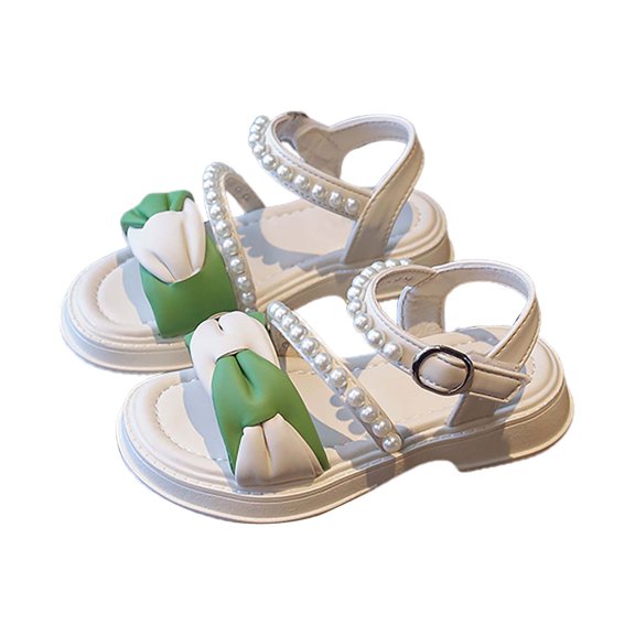 PEASKJP Flat Sandals Children Girls Sandals Princess Open-toed Soft Bottom Beach Shoes (White,12.5)