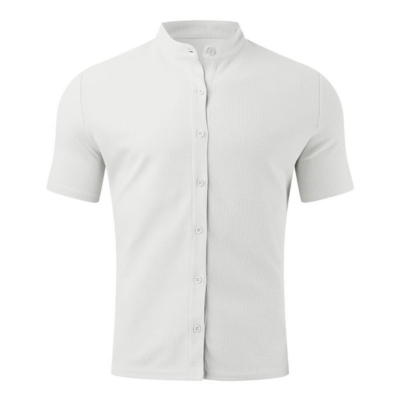 PEASKJP Funny Beach Shirts for Men Men's Short Sleeve Knit Shirts Vintage Button Down Shirt Casual Beach Tops (White,L)