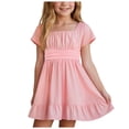 thumbnail image 1 of PEASKJP Girl Dresses Floral Girl Smocked Elastic Printed Dress Summer Casual Wear,Size 10-11 Years, 1 of 7