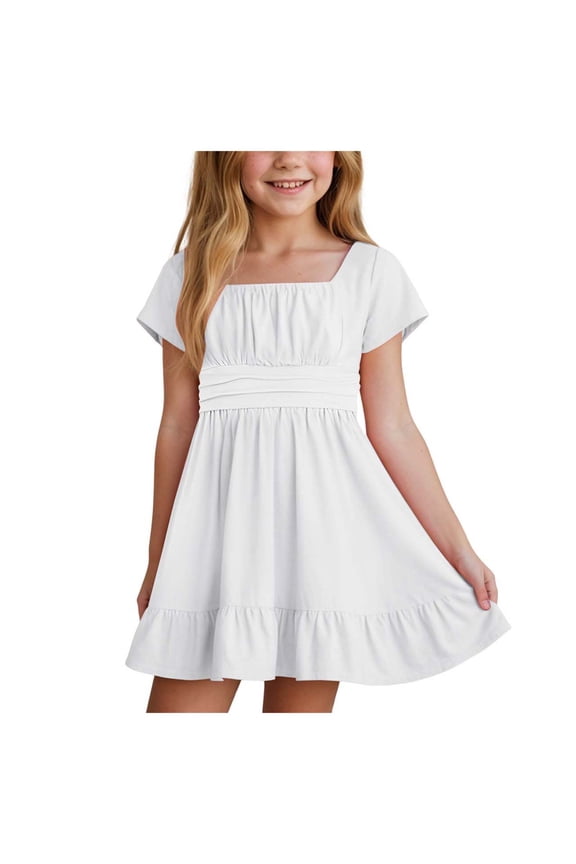 Girl Dresses Floral Girl Smocked Elastic Printed Dress Summer Casual Wear,Size 14-15 Years