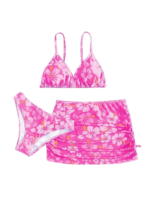 Girl Swimsuit Two Piece Swimsuits Bikini Solid Lace up Mommy and Me Bathing Suits (Hot Pink,10-12 Years)