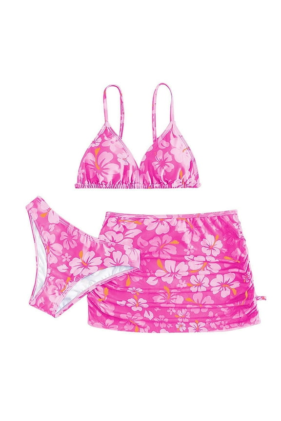 Girl Swimsuit Two Piece Swimsuits Bikini Solid Lace up Mommy and Me Bathing Suits (Hot Pink,10-12 Years)