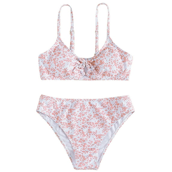 PEASKJP Girls Bathing Suits Halter Beach Ruffle Bikinis Bathing Suit,2 Piece,Pink Sizes 4-14
