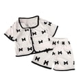 thumbnail image 1 of PEASKJP Girls Cotton Pajamas Girls Pajama Set Short Sleeve Lounge Set Soft Shirring Summer Sleepwear Pj Sets (Black,6-12 Months), 1 of 3