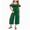 thumbnail image 1 of PEASKJP Girls' Jumpsuit Kids Ruffle Trim Halter Waist Belt Wide Leg Pleated Long Romper Tween Gilrs Summer Outfit 7-13 Years,Green 12-13 Years, 1 of 5