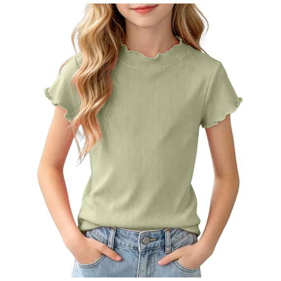 PEASKJP Girls Ruffle Shirt T Shirts for Girl Graphic Girl's Print Short Sleeve Top T Shirt Tee Halloween Shirts (Green,12-18 Months)