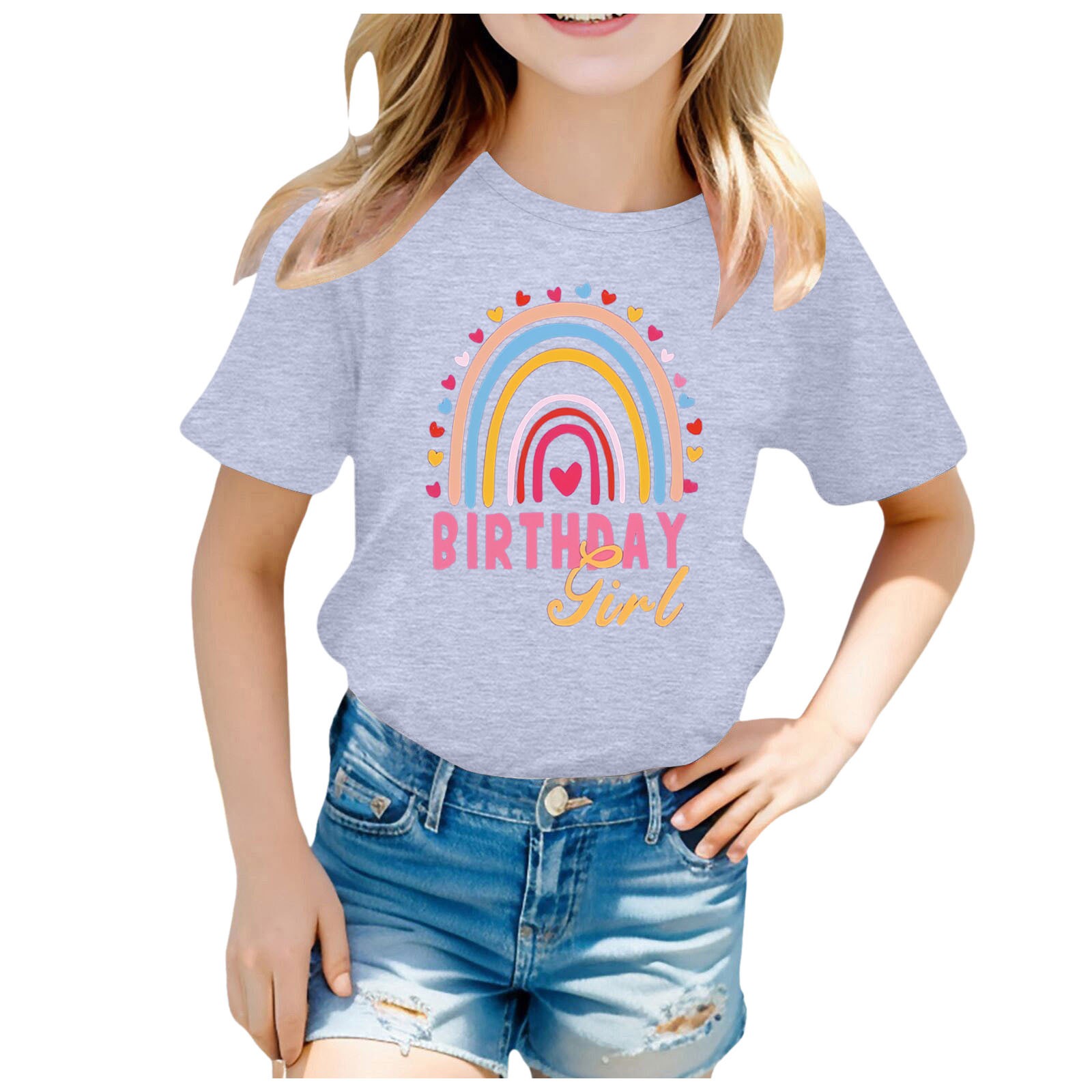 PEASKJP Girls Shirts Crop Top Girls Graphic Print Crewneck Short Sleeve Tops Cute Casual Summer Tees,1-2 Years Grey