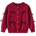 thumbnail image 1 of PEASKJP Girls Uniforms Girls and Toddlers' Uniform Slim Fit Crewneck Cardigan Sweater (Red,7-8 Years), 1 of 4