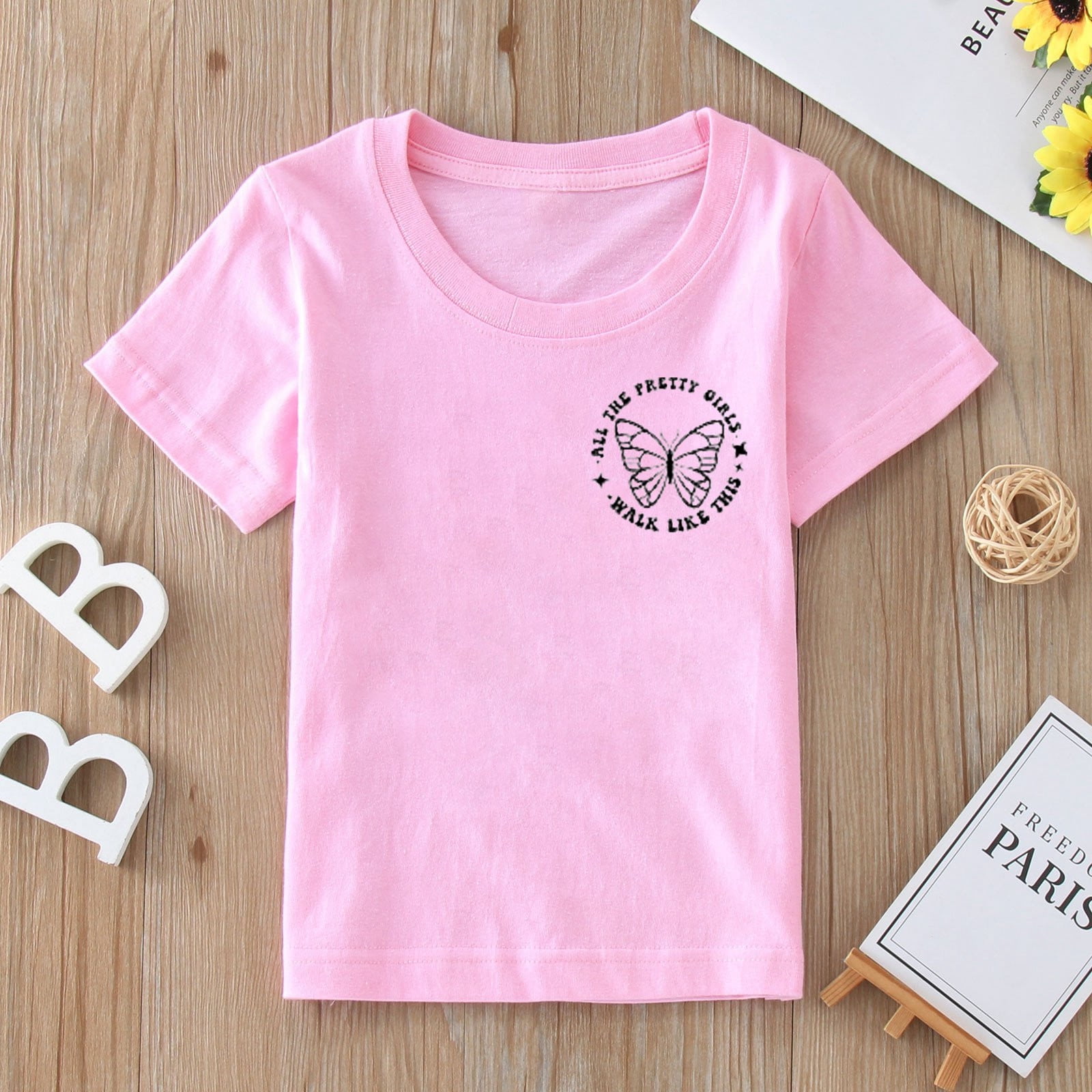 PEASKJP Graphic Tees Baby Girls Breathable Girls' Tees Short Sleeve TShirt Cotton Casual