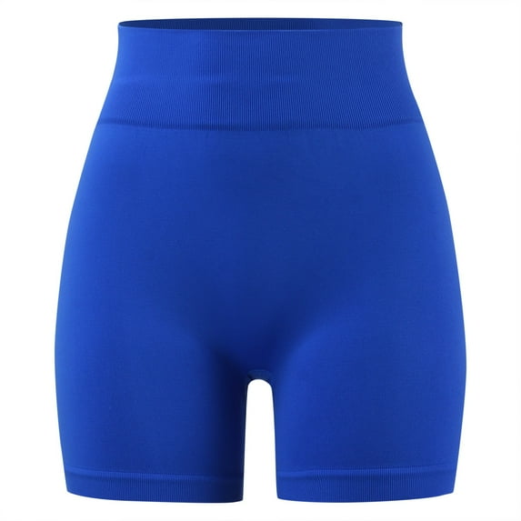 PEASKJP Gym Shorts for Women High Waist Stretchy Yoga Pants Running Workout Shorts Blue M