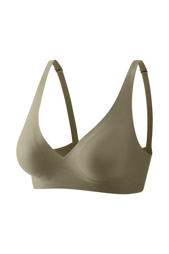 Women's Comfortable Bra For Home Leisure Double Hook V Neck Design Pure Color Seamless Underwear All Season Wear Half Camisole for Girls Back for Women Pack Spaghetti Strap Workout(Green,2XL)