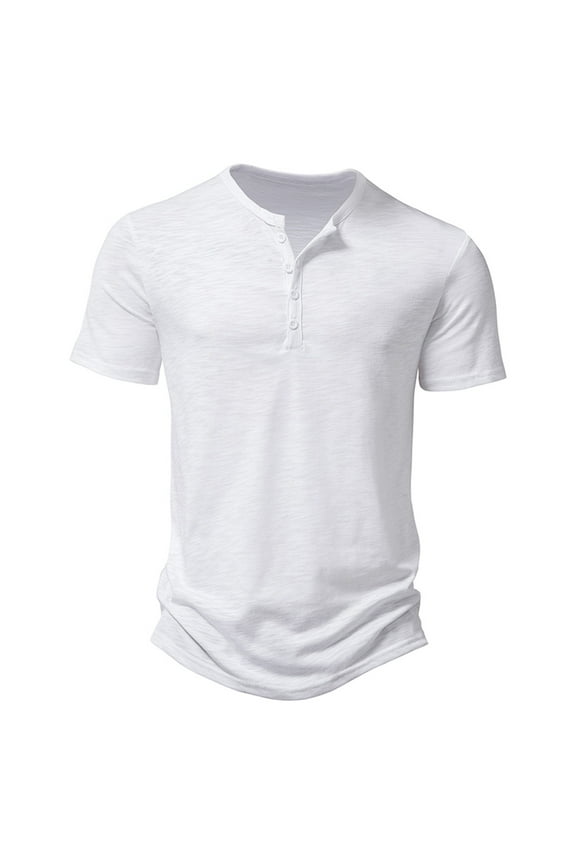 Henley Shirts for Men Casual Short Sleeve Modern Fit T-Shirt (White,XL)