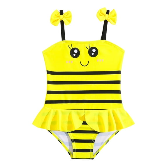 PEASKJP Bathing Suit Baby Girl Swimsuit Bathing Suit Swimwear Sleeveless Bikini Tankini Toddler Girl One-Piece Swimsuit 6 12 18 24 Months 3T 4T,Yellow 18-24 Months