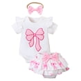 thumbnail image 1 of PEASKJP Infant Outfits for Girls Baby Girl Clothes Newborn Romper Ruffle Sleeve Short Jeans Skirt with Headband Infant Outfits Set 0-18 Months White,0-3 Months, 1 of 8