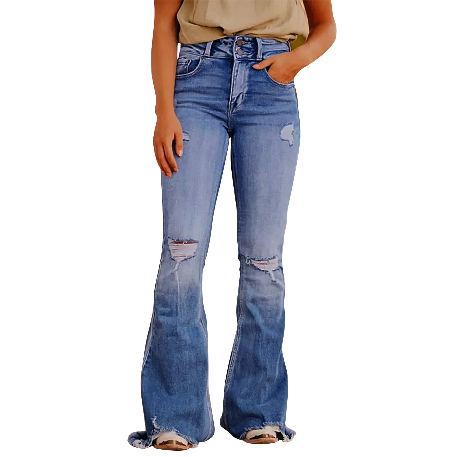 GOOD AMERICAN Womens Blue Zippered Pocketed Skinny Faded Ripped High Waist Jeans main image 1