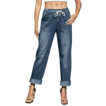 PEASKJP Jean Womens High Waisted Women's Plus Size Relaxed Fit Bootcut Jeans (BU1,S)