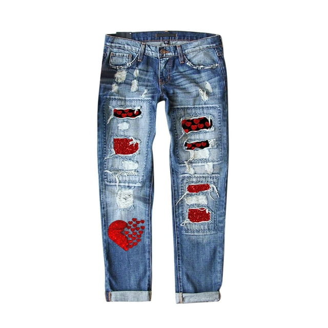 PEASKJP Jeans Women High Waisted Women's Strtchy Bootcut Stretch Ripped Jeans Destroyed Denim Pants Plus Size (Light Blue,XXL)