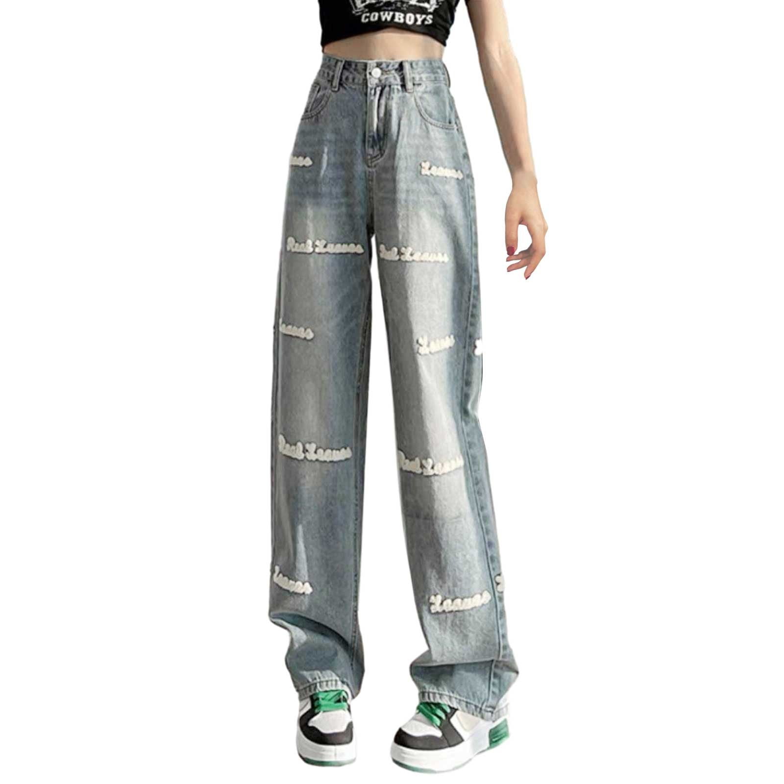【BAON】Meiku Carina Pocket Washed Denim Pants PEASKJP Jeans for Women Plus Size High Waist Baggy Cargo